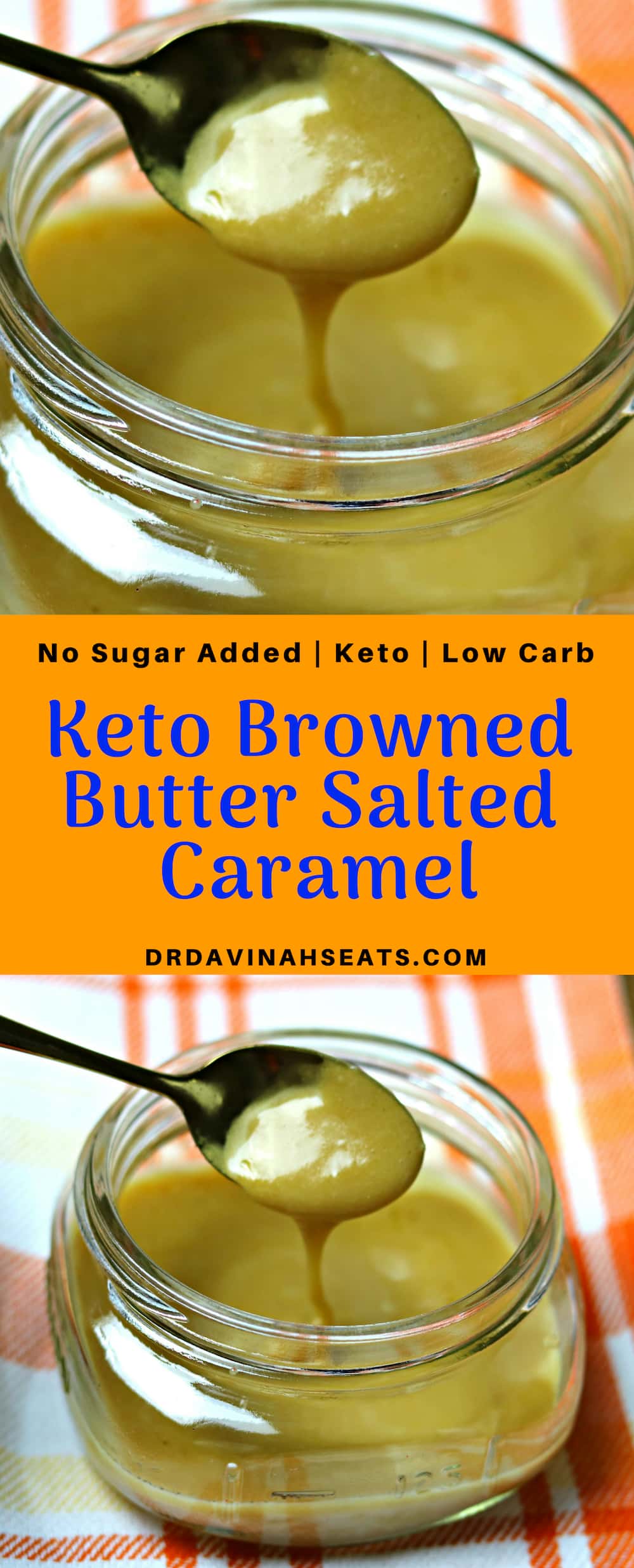 A Pinterest image for Keto Browned Butter Salted Caramel