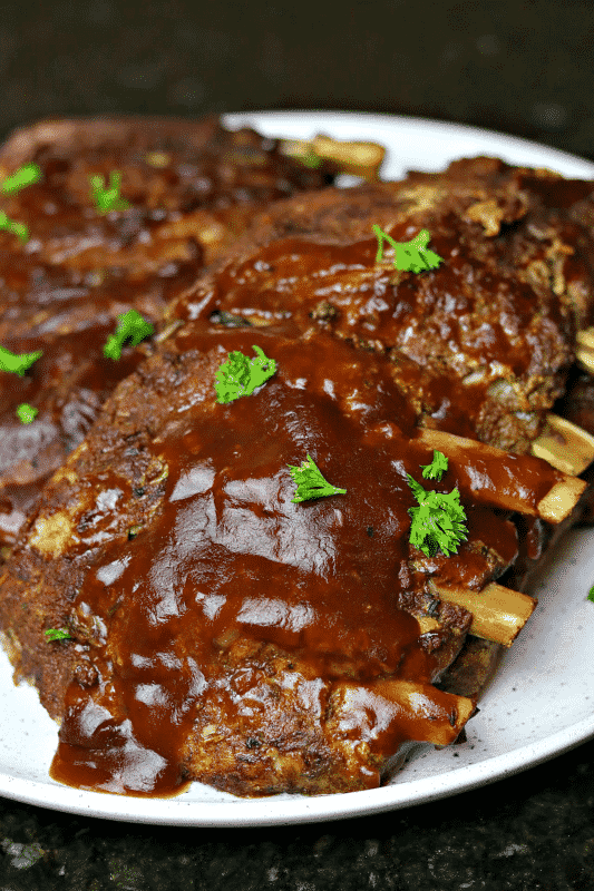 Keto Ribs recipe on a plate vertical image