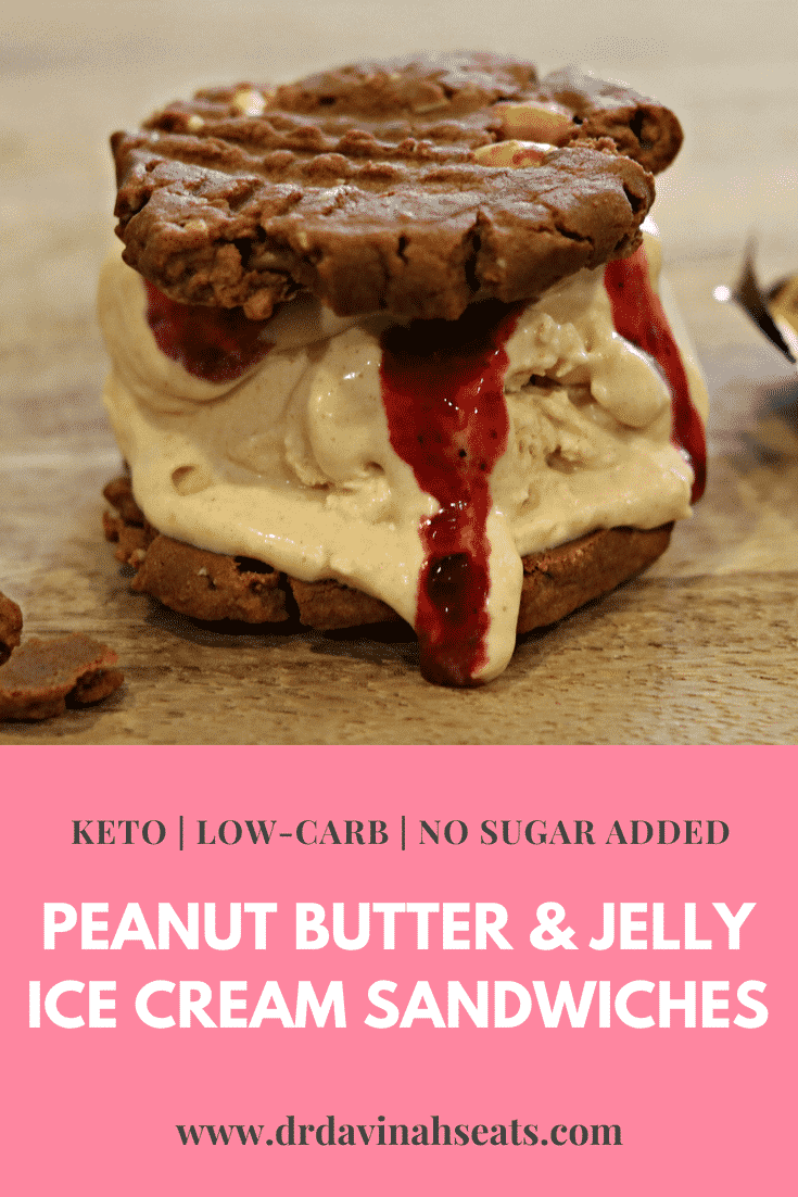 A Pinterest image for Peanut Butter & Jelly ice cream sandwiches 