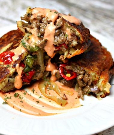 Keto Philly cheesesteak Pockets on a plate.