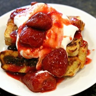 Keto Strawberry Shortcake French Toast Sticks on a white plate