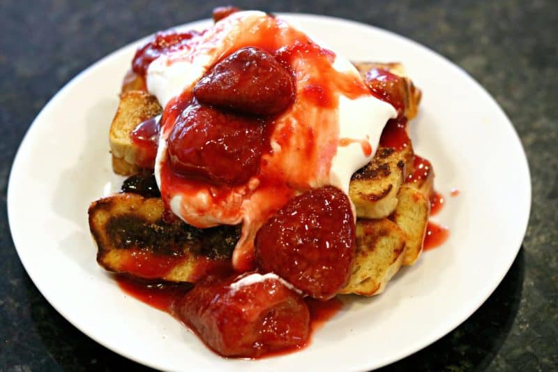 Keto Strawberry Shortcake French Toast Sticks on a white plate