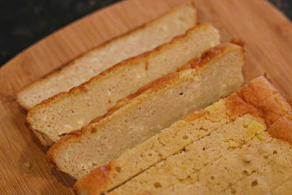 Sliced Keto French toast sticks for Keto Strawberry Shortcake French Toast Sticks