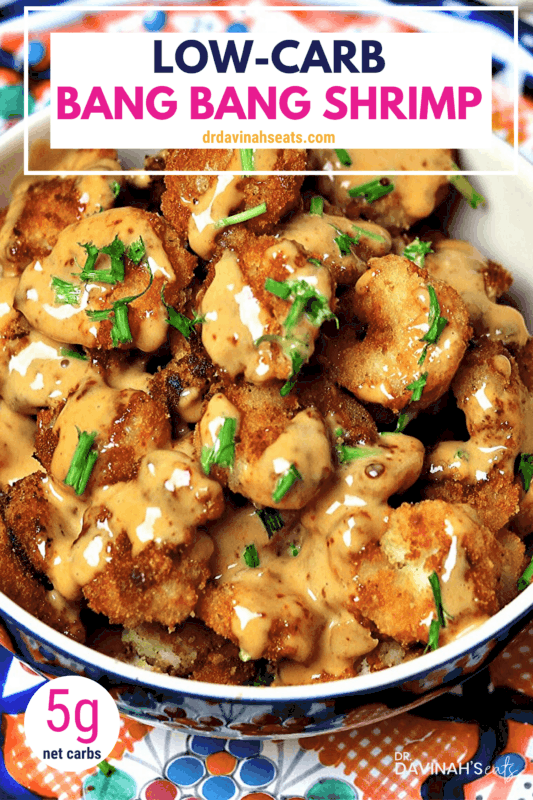 Pinterest image for Low Carb Bang Bang Shrimp