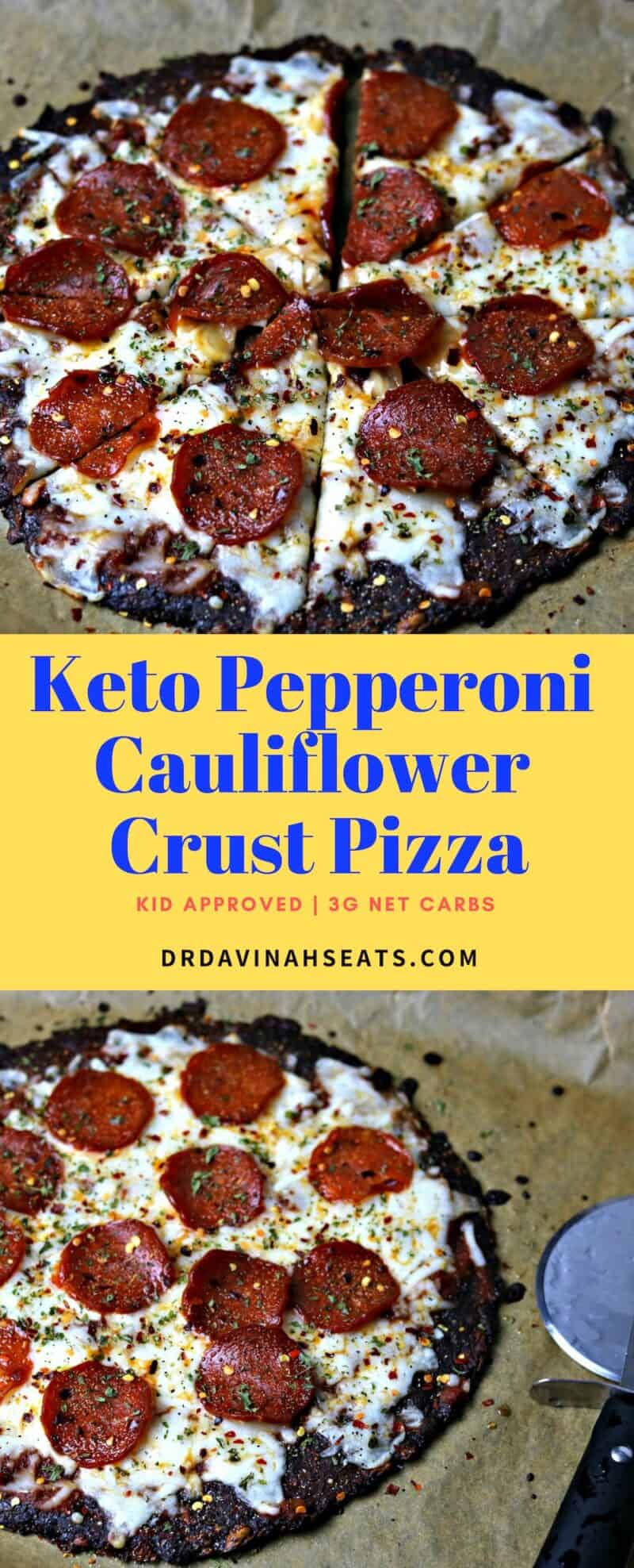 Pinterest Image for Keto Pepperoni Pizza on a low carb pizza crust