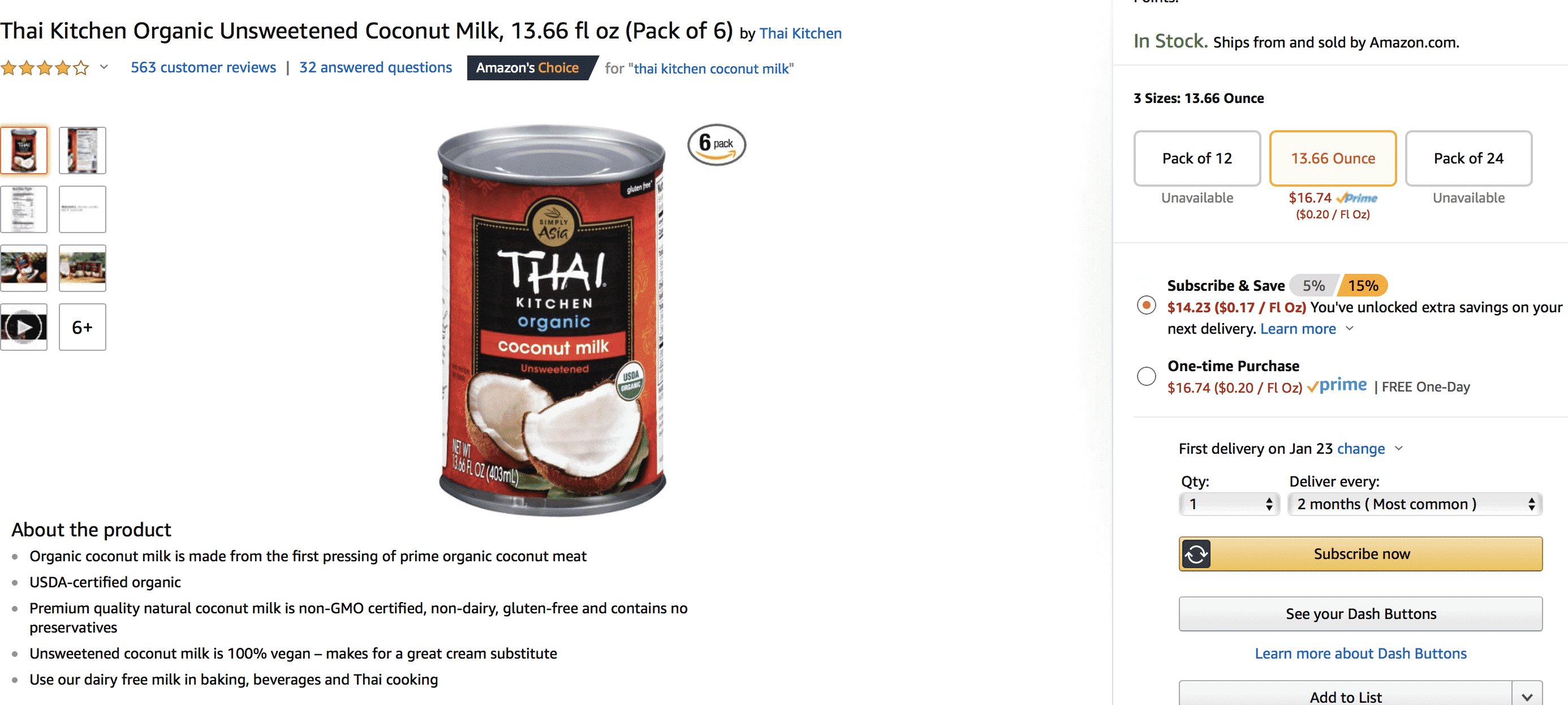 An Image of Thai Kitchen Coconut Milk on Amazon