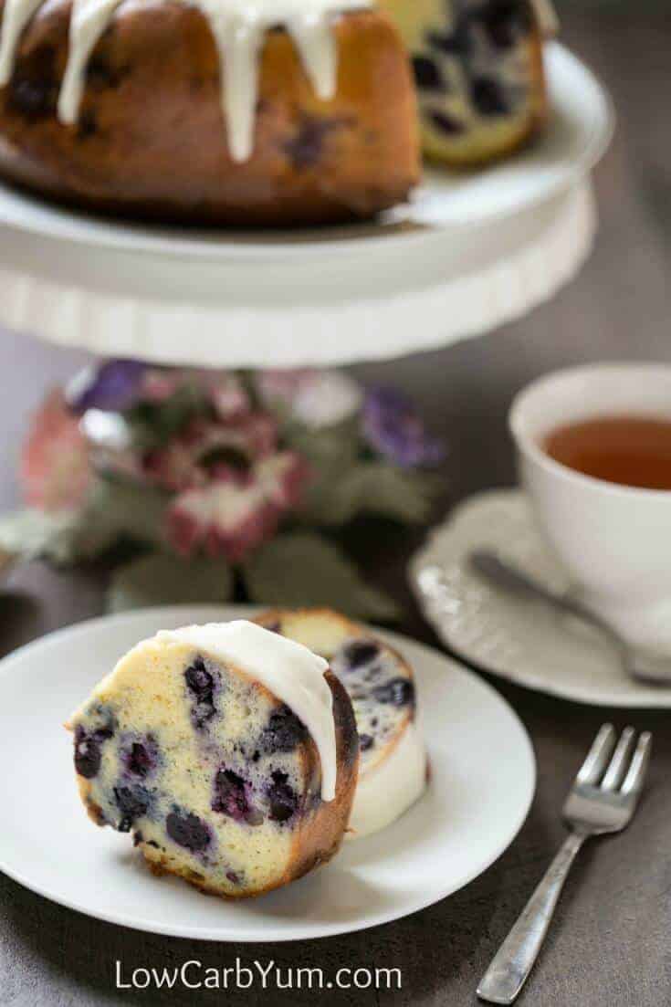 Lemon Blueberry Pound Cake on a white plate