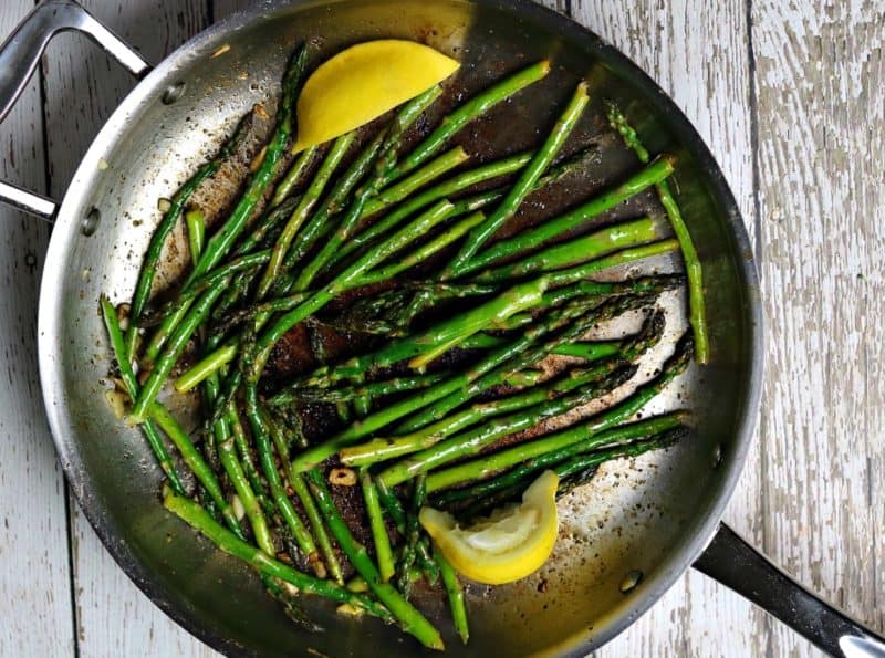 sauteed asparagus in a pan