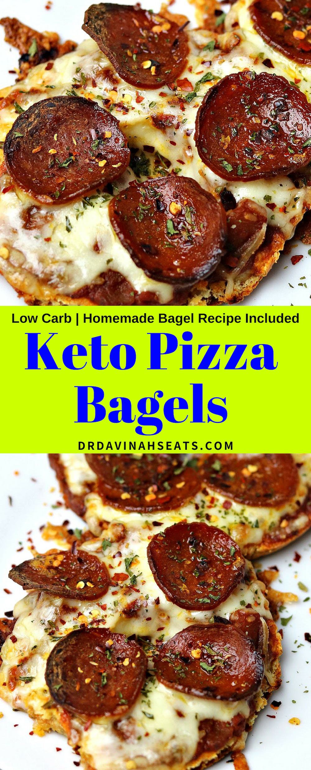 A Pinterest image for Keto Pizza Bagels.