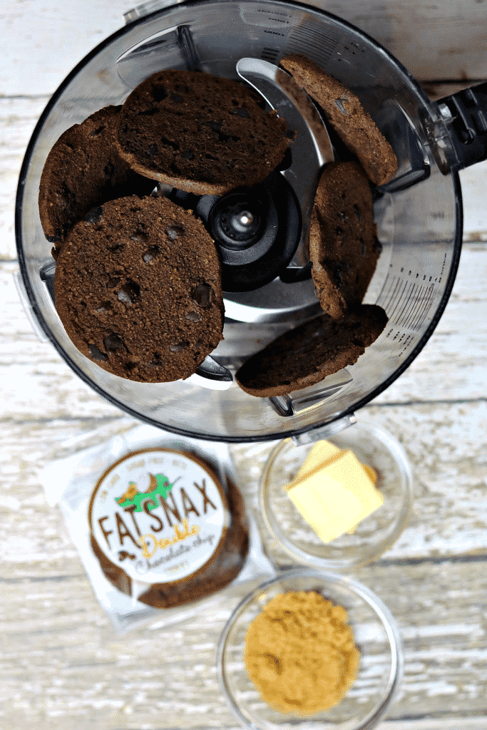 Chocolate Crust ingredients in a food processor