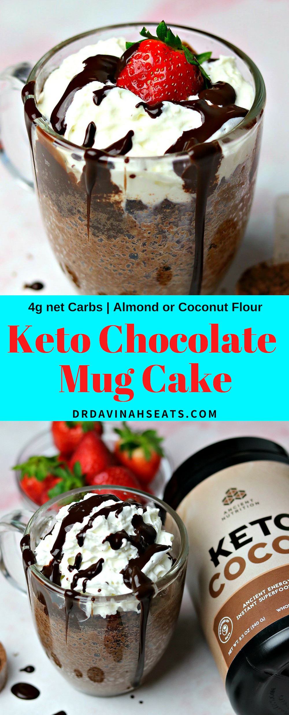 A Pinterest image for Keto Chocolate Mug Cake