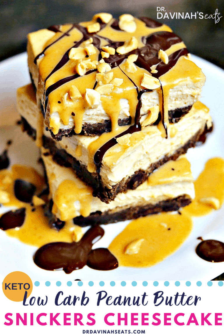 Keto Peanut Butter Cheesecake (Snickers) Bars - Dr. Davinah's Eats