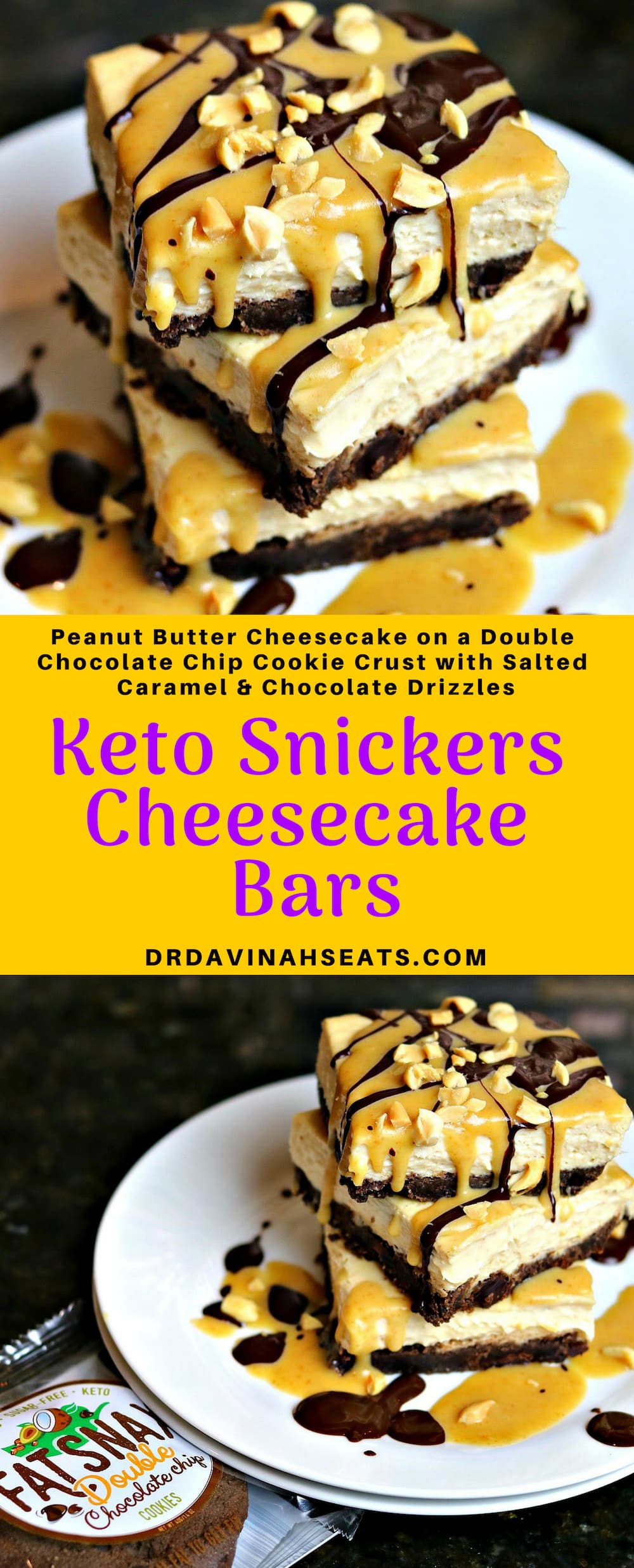 Keto Peanut Butter Cheesecake (Snickers) Bars - Dr. Davinah's Eats