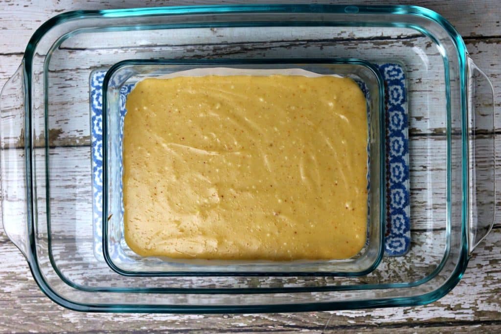 Keto Peanut Butter Cheesecake in a water bath