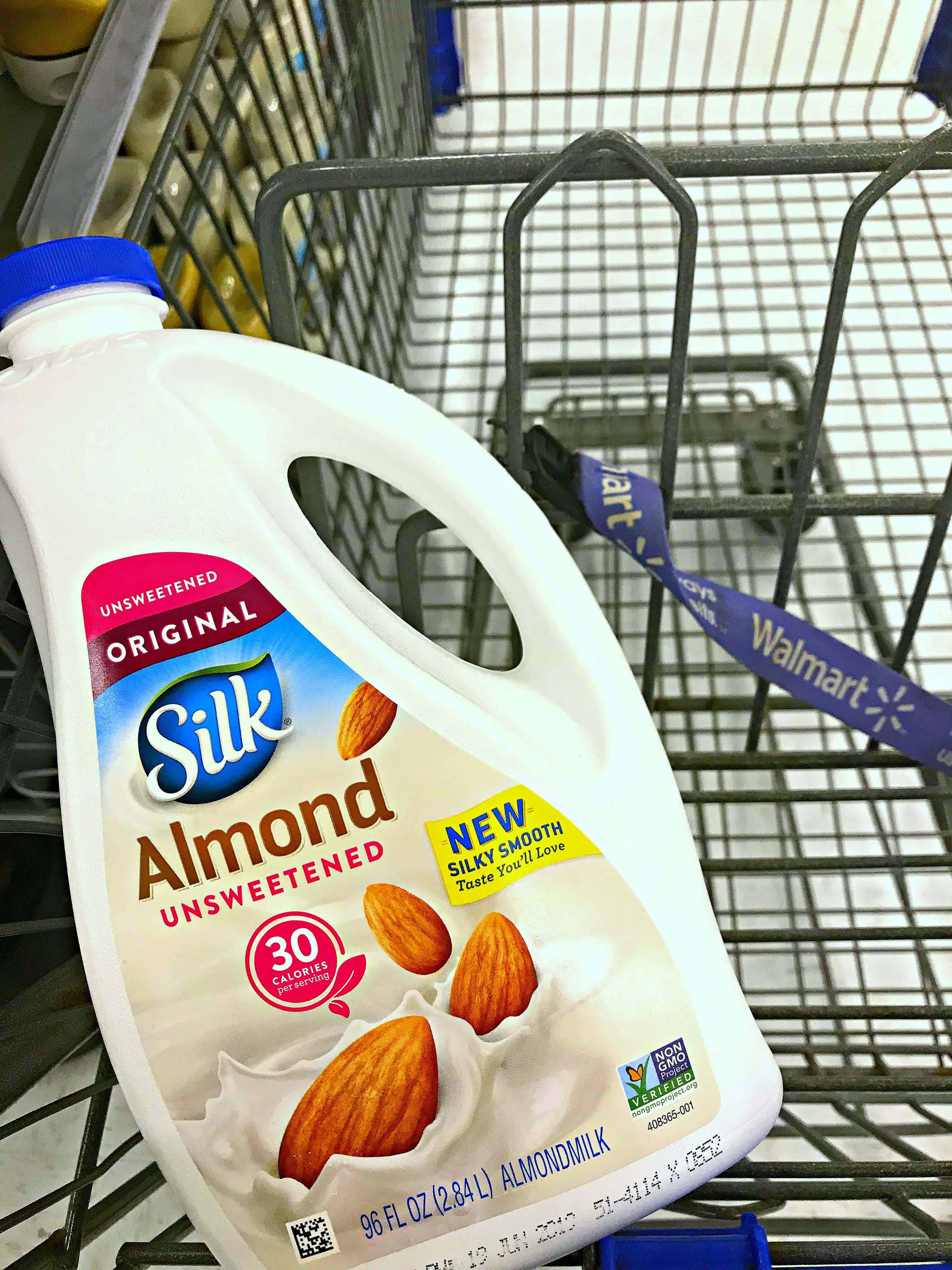 Silk Almondmilk in a cart at Walmart