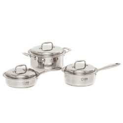An image of three 360 Cookware Stainless steel pots