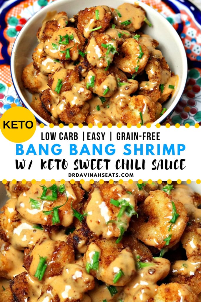 Pinterest image for keto bang bang shrimp
