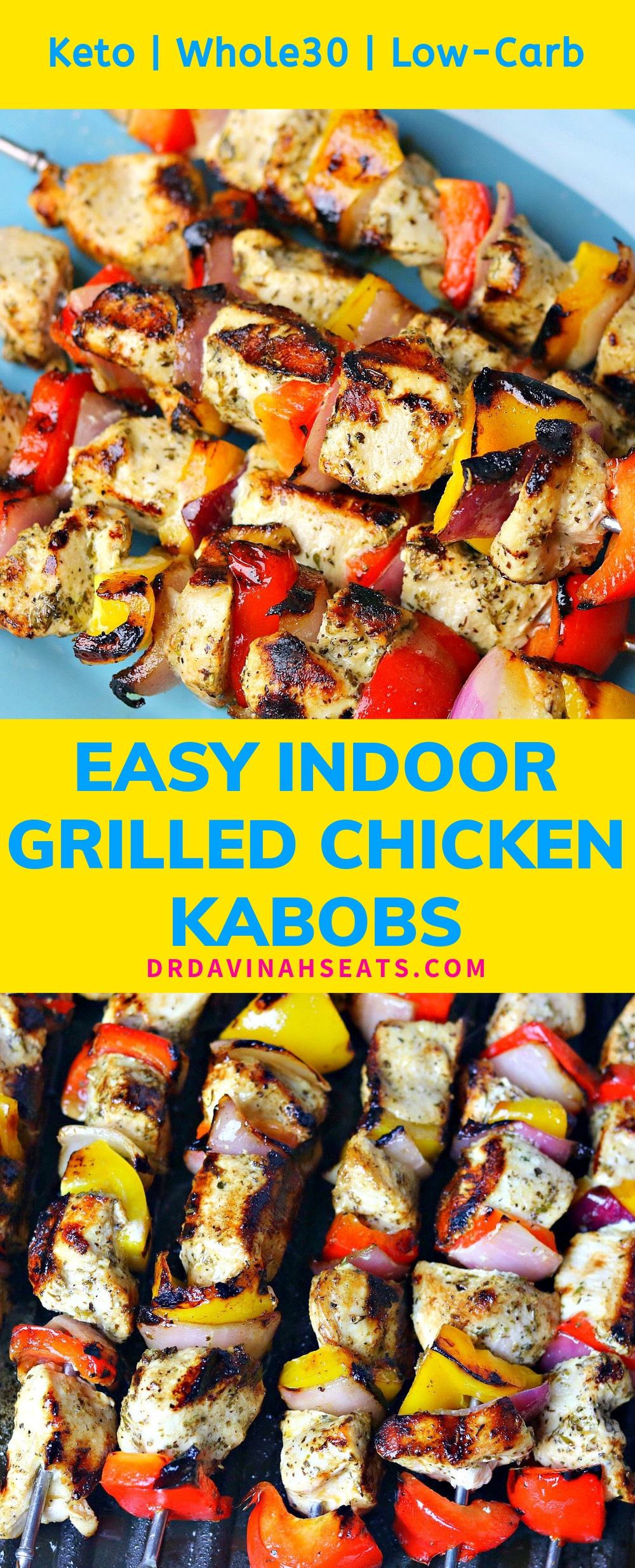 A Pinterest image for easy grilled chicken kabobs