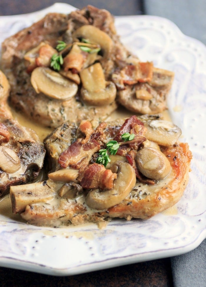Instant Pot keto Smothered Pork Chops on a plate
