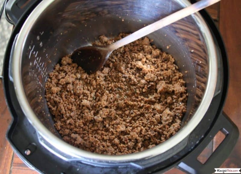 Pressure Cooker Frozen Taco Meat in the pressure cooker pot