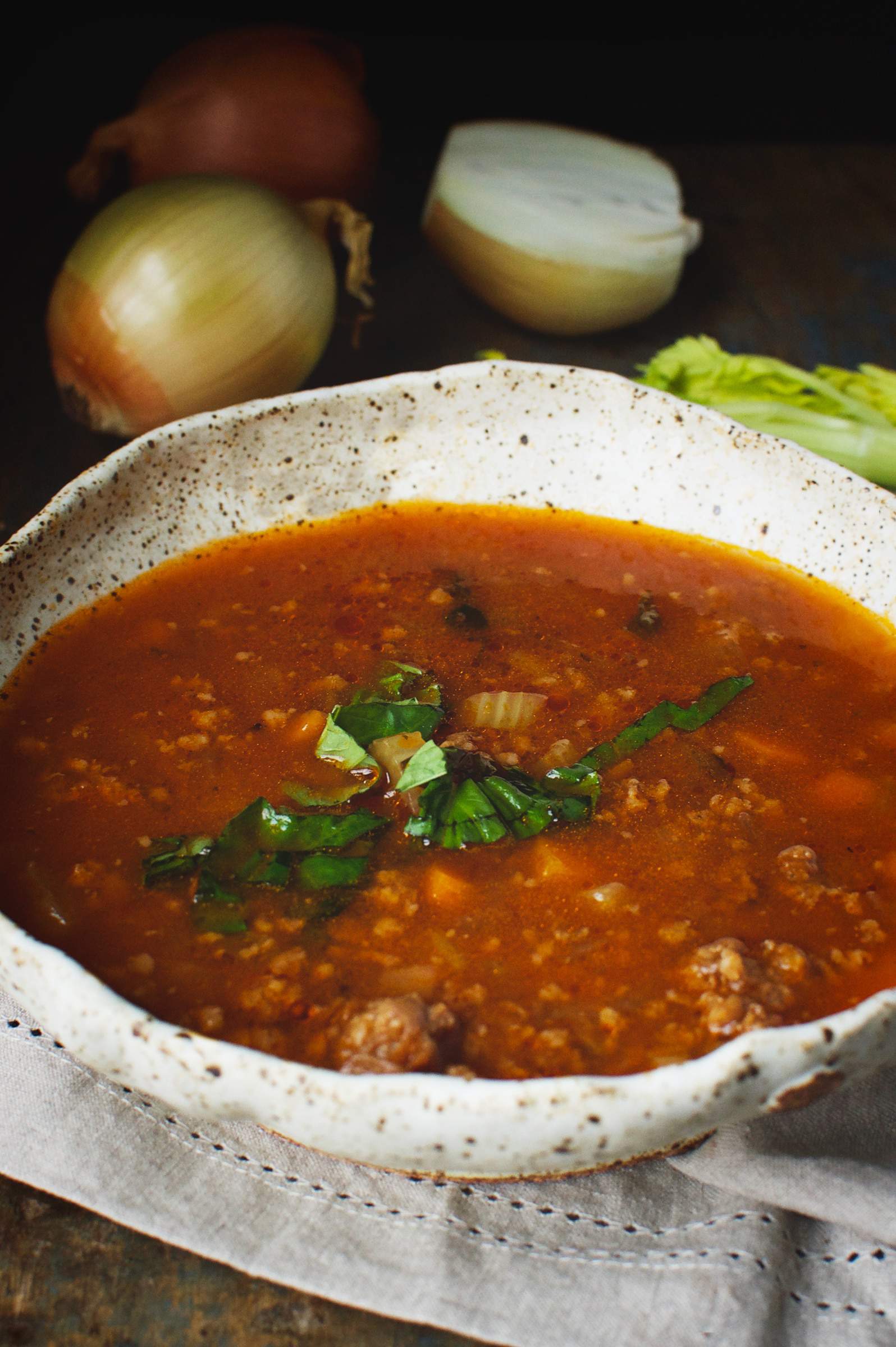 Low-Carb Italian Sausage Soup in a bowl