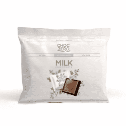 A close up of ChocZero brand milk chocolate squares