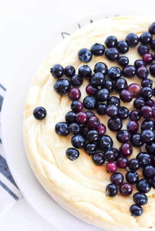 Crustless Cheesecake topped with blueberries