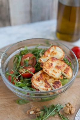 Grilled Halloumi Salad in a bowl