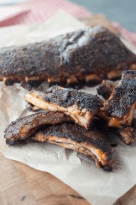 Keto BBQ Dry Rub Ribs on parchment paper