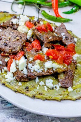low carb grilled Cactus and Steak Tacos on a plate