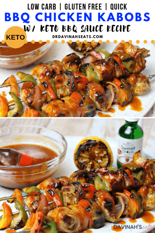 pinterest image for keto bbq chicken kabobs with cola bbq sauce