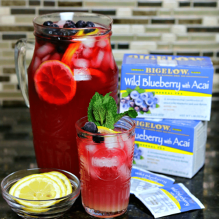 Keto Blueberry Iced Tea Lemonade in a pitcher and a cup