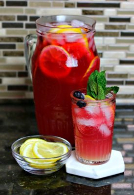 Keto Iced Tea Lemonade in a glass pitcher