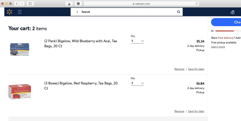 Picture of Bigelow Tea in Walmart online cart