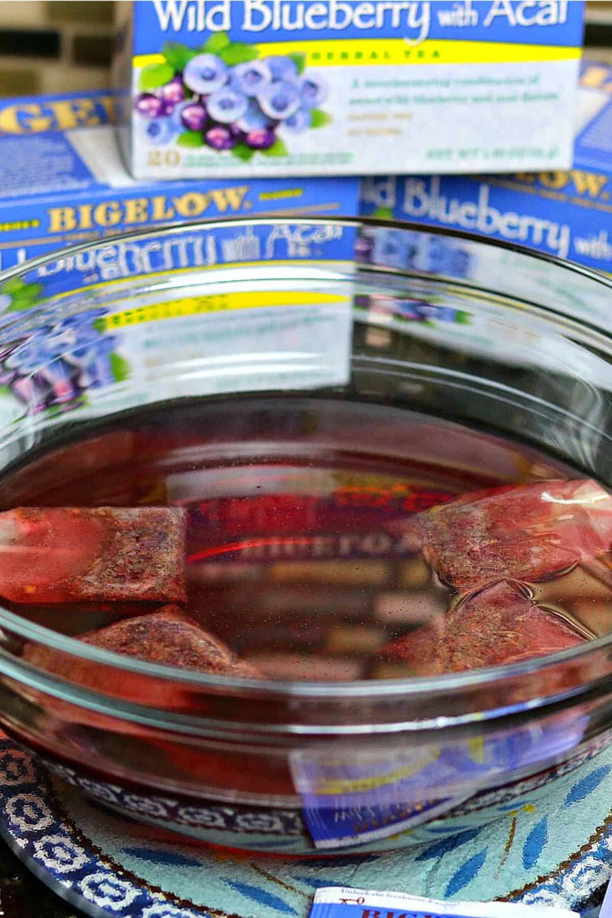 blueberry tea bags steeping in water