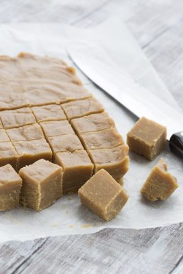Cubed pieces of Low Carb Peanut Butter Fudge