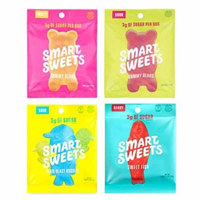 a photo of Smart Sweets Variety Pack in 4 flavors - Fruity Gummy Bears, Sour Gummy Bears, Sweet Fish, Sour Blast Buddies