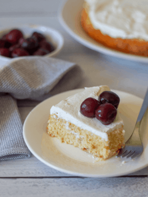 Keto Tres Leches Cake on a white plate