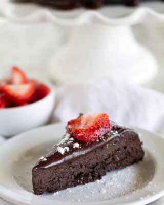 Keto Flourless Chocolate Cake on a white plate