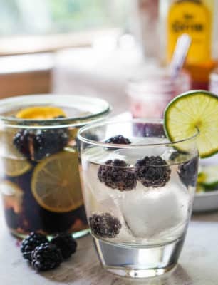 Blackberry Lime infused tequila drink in a glass