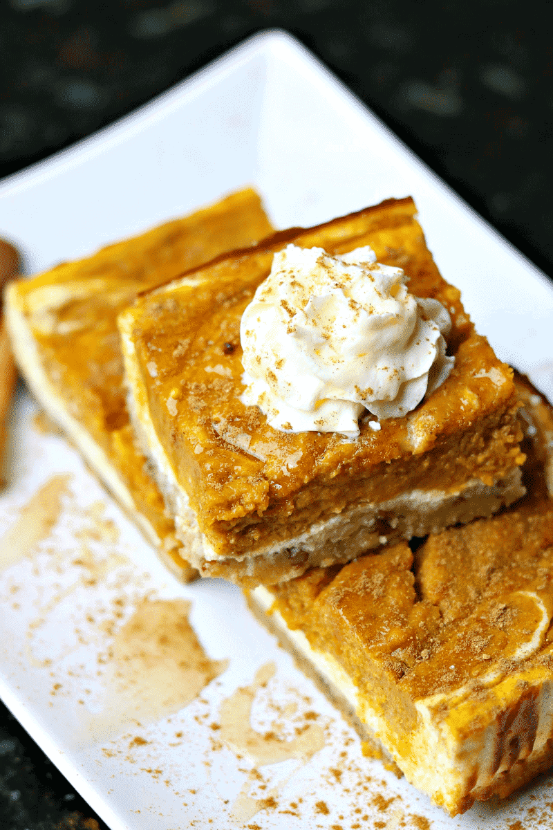 keto pumpkin cheesecake bars on a plate