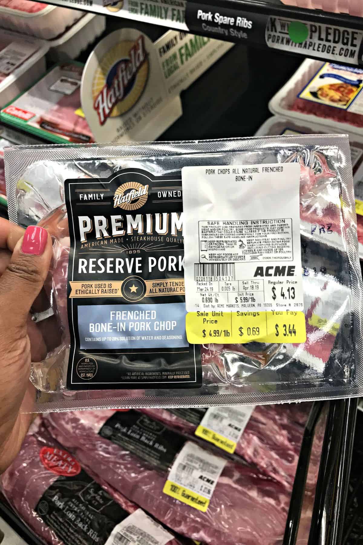 premium hatfield reserve pork chops that are drenched bone-in