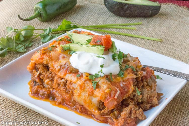 Low Carb Mexican Lasagna on White Plate