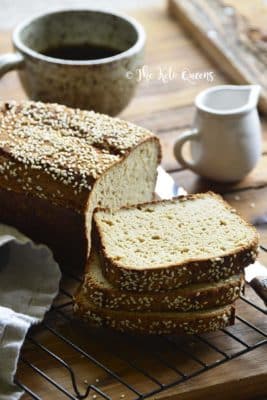 Homemade Keto Bread Sliced on a rack