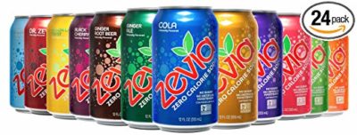 An assortment of cans of Zevia soft drink in a variety of flavors