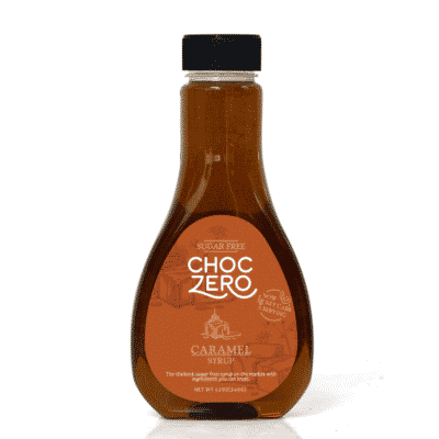 A bottle of ChocZero Sugar Free Caramel Syrup