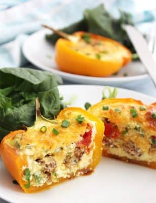 Breakfast Stuffed Peppers on a white plate