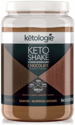 A jar of Keto Chocolate Shake mix