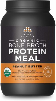 A jar of Organic Bone Broth Protein Meal - Peanut Butter flavor