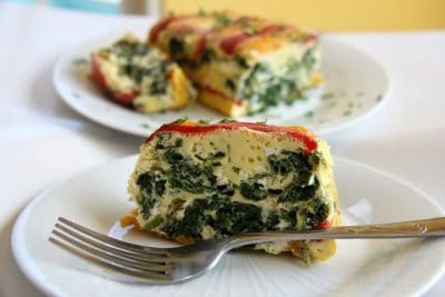 Vegetable Breakfast Egg Loaf on a plate with a fork